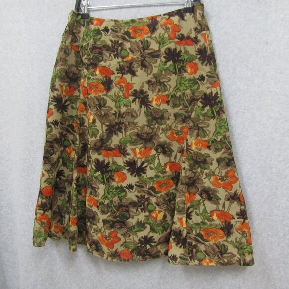 R.Q.T Womens Brown Orange Skirt Petite Size 14 Floral Zip - Picture 1 of 11